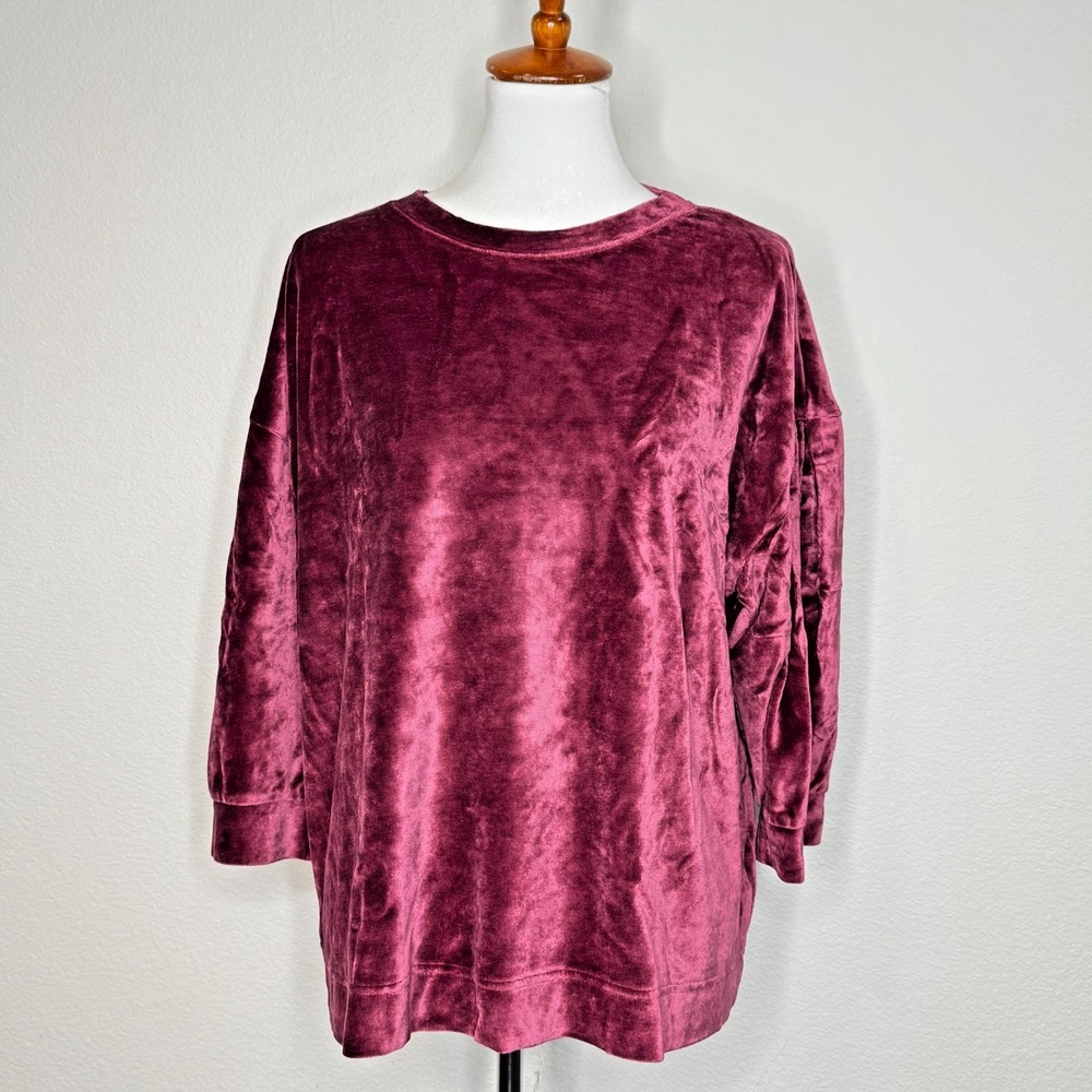 GARNET HILL Moonrise‎ Velour Pullover Top XL Burgundy Wine Dk Red Lagenlook Boxy
